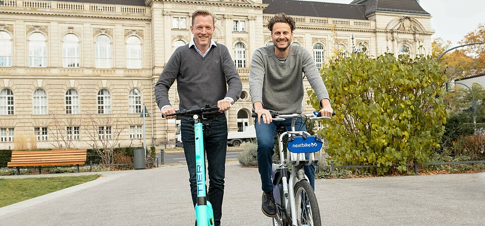 Leonhard von Harrach (nextbike) & Lawrence Leuschner (TIER Mobility) TIER and nextbike unite to become the number 1 for sustainable micro-mobility