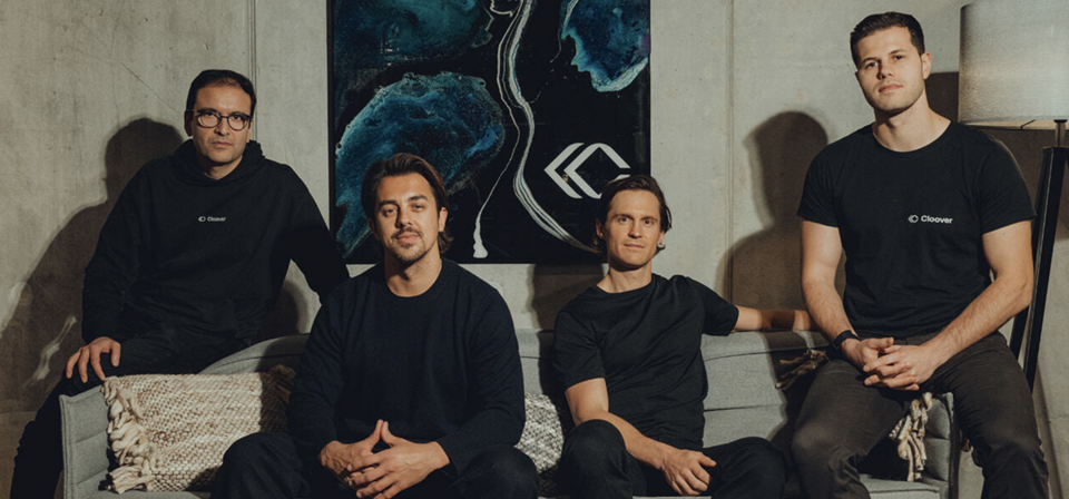 The Cloover founders: Vivek Jain (CTO), Yodok Betschart (CEO), Peder Broms (CEO, CFO, Valentin Gönczy (CPO/COO)