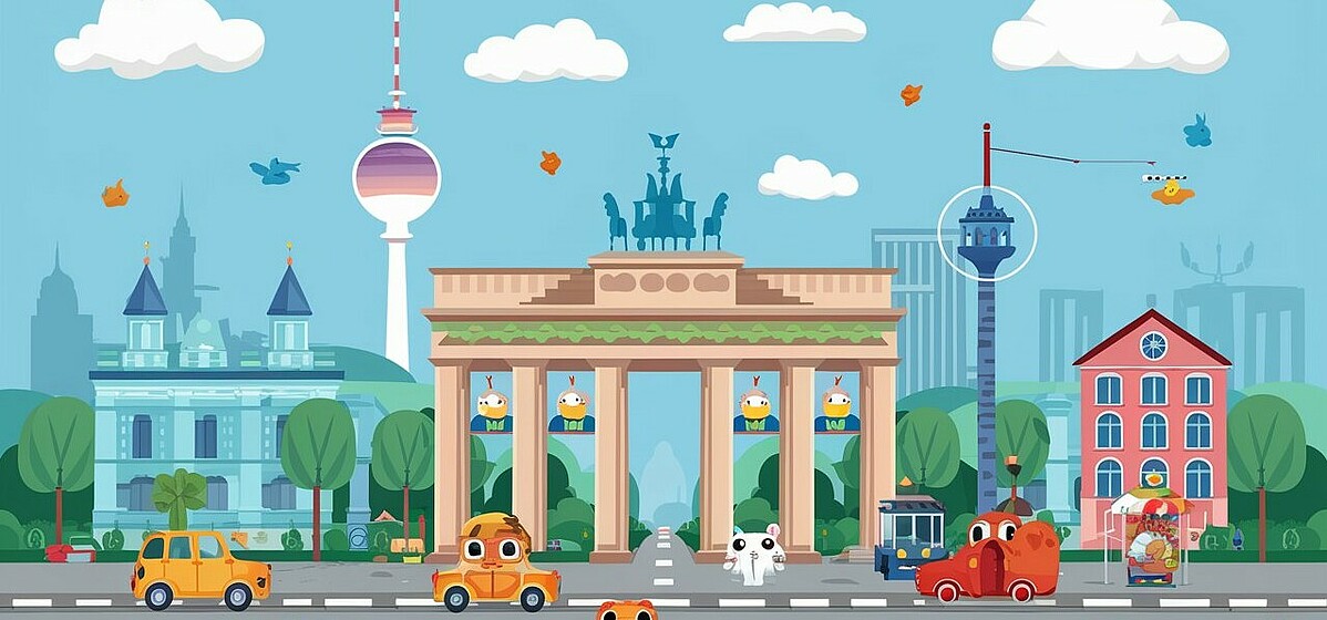 Berlin sites animated in the style of computer graphics 