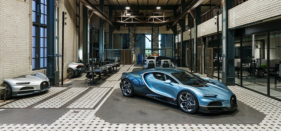 The new Bugatti Design Studio in the listed E-Werk building pays homage to the long tradition that has shaped Bugatti for more than 115 years.
