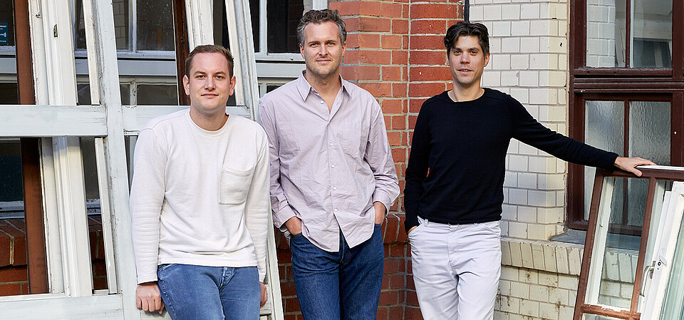 Enter founders outside the house: Max Schroeren, Justus Menten, and Alexander Müller Enter founders Max Schroeren, Justus Menten, and Alexander Müller